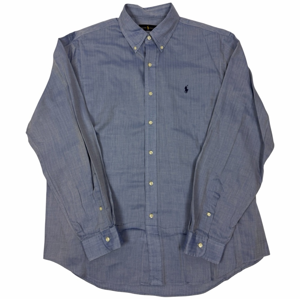 Ralph Lauren Shirt Blue Solid Stretch Long Sleeve Button Down Cotton Men’s XL